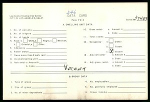 WPA Low income housing area survey data card 246, serial 37483, vacant