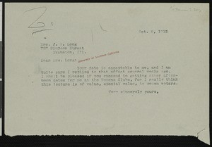 Hamlin Garland, letter, 1913-10-08, to Catherine S. Long
