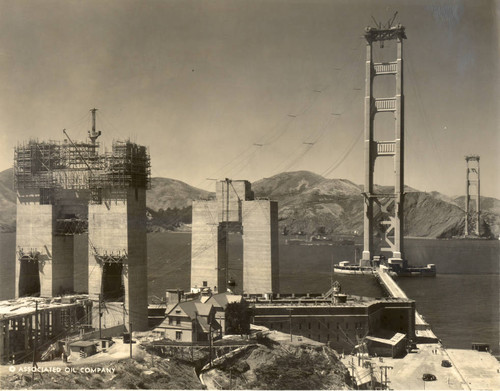 The Golden Gate Bridge under construction, looking towards Marin County, August, 1935 [photograph]