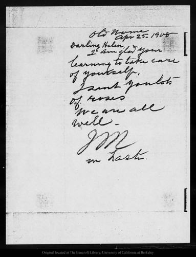 Letter from John Muir to Helen [Muir], 1908 Apr 25