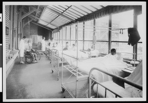 Interior view of the Children's Ward Porch 330, Los Angeles County General Hospital, ca.1925
