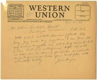 Draft telegram from Julia Morgan to William Randolph Hearst, November 21, 1929
