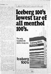 Iceberg 100's lowest tar of all menthol 100's