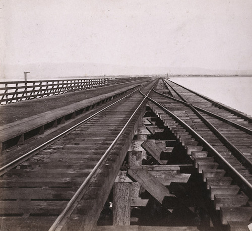 1475. Railroad Pier, San Francisco Bay--looking towards Oakland