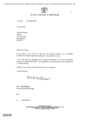 [Letter from PRG Redshaw to Adrian Grogan regarding analysis of sample cigarettes]