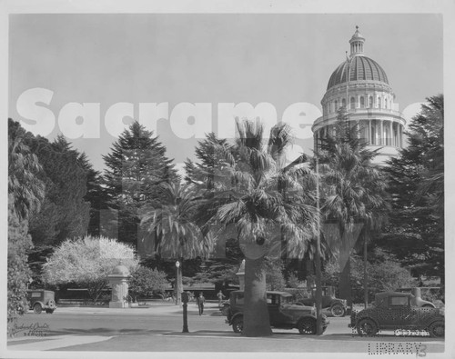 Automobiles in Front of the California State Capitol Building