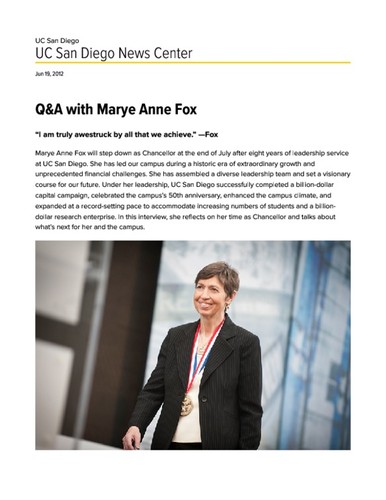 Q&A with Marye Anne Fox