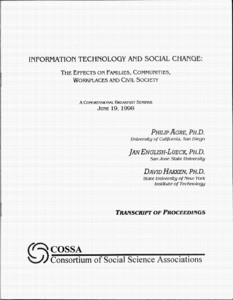Information Technology and Social Change: The Effects on Families, Communities, Workplaces and Civil Society, A Congressional Breakfast Seminar, June 19, 1998