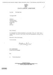 [Letter from PRG Redshaw to I Bullock regarding the requested hard copy of excel spreadsheet]