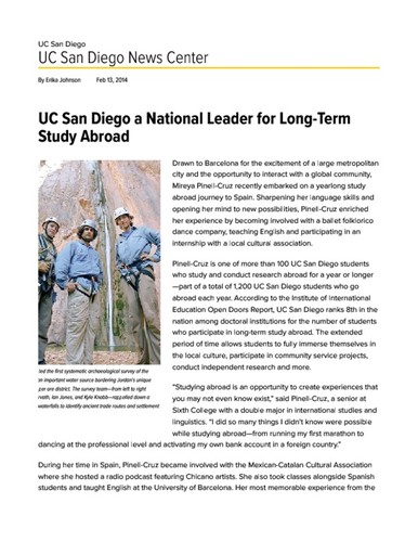 UC San Diego a National Leader for Long-Term Study Abroad