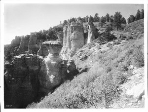 Towering rock formations at Duttons Point along the north rim of the Grand Canyon, ca.1900-1930