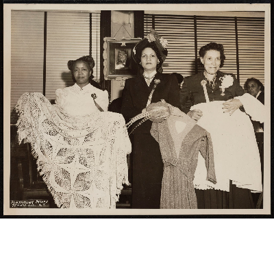 Prize winners at the Ladies Auxiliary to the Brotherhood of Sleeping Car Porters workshop (left-right): Estelle Samuels (New York City), Maxine Thompson (Los Angeles), Dora Jacobs (Hollywood)