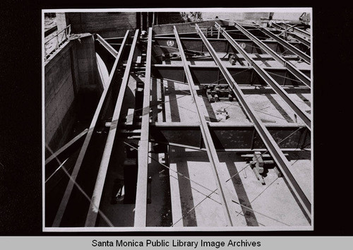 Construction of the Santa Monica Civic Auditorium showing floor detail, July, 1957