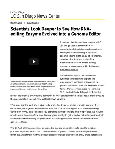 Scientists Look Deeper to See How RNA-editing Enzyme Evolved into a Genome Editor