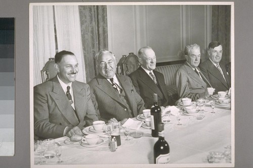 2nd from left - Charles T. Beringer, 3rd from left - Louis M. Martini, 4th from left, Idwal Jones, 5th from left, Herman Wente