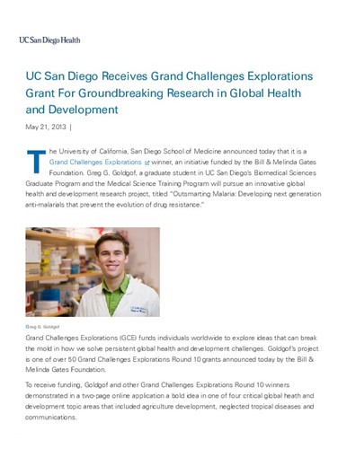 UC San Diego Receives Grand Challenges Explorations Grant For Groundbreaking Research in Global Health and Development