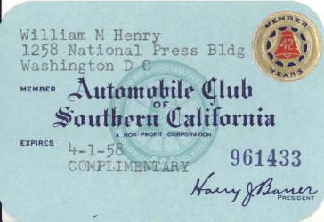 Automobile Club of Southern California membership card