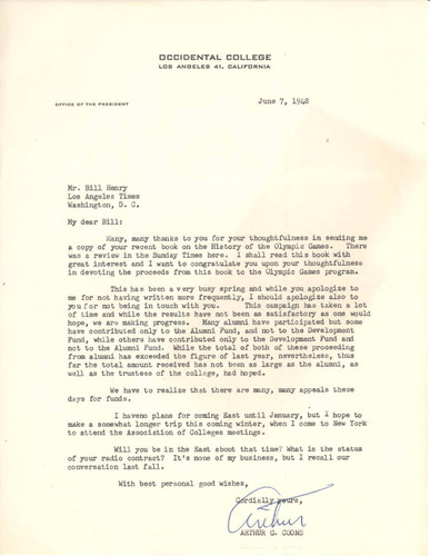 Letter from Arthur G. Coons to Henry, June 7, 1948