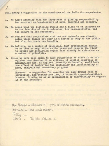 Bill Henry's suggestion to the committee of the Radio Correspondents