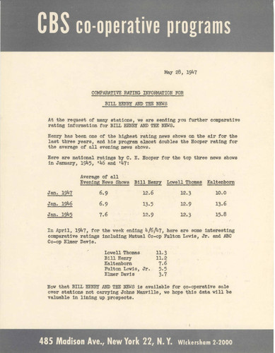 Comparative Rating Information for "Bill Henry and the News"