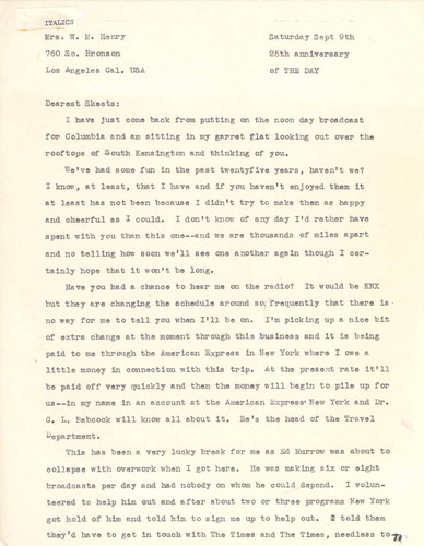 Letter from Bill Henry to his wife Corinne Henry, September 9, 1939 (World War II)