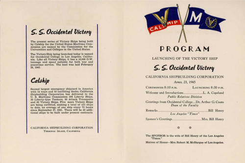 S.S. Occidental Victory launching program, April 23, 1945