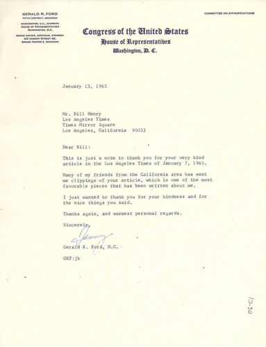 Letter from Gerald Ford to Bill Henry, January 13, 1965