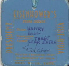 Press pass, President Eisenhower's 1959 visit to India