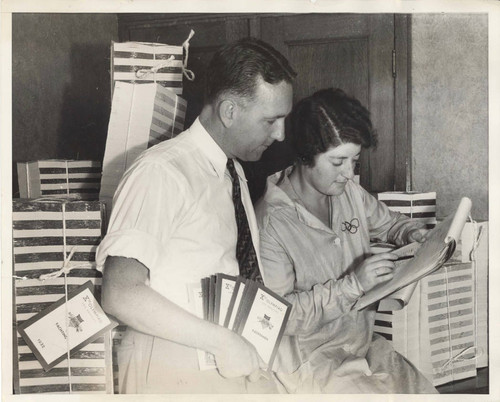 Bill Henry with translator Julia C. Mayer, 1932 Los Angeles Olympic Games