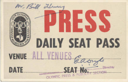 Press pass, Games of the XVI Olympiad, Melbourne