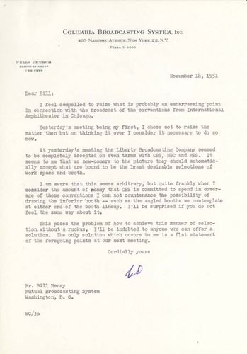 Letter from Wells Church to Bill Henry, November 14, 1951