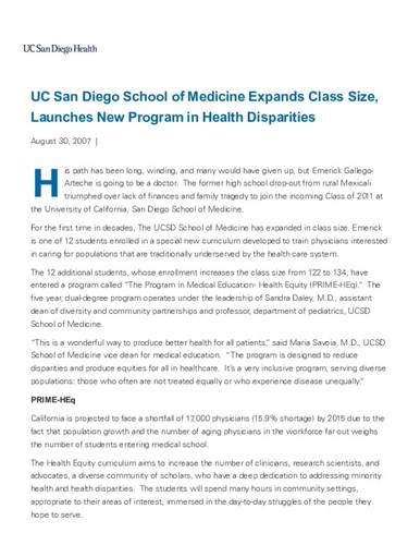 UC San Diego School of Medicine Expands Class Size, Launches New Program in Health Disparities
