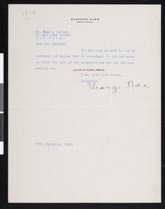 George Ade, letter, 1916-09-17, to Hamlin Garland
