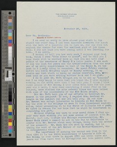 Nellie Verne Walker, letter, 1931-11-20, to Hamlin Garland