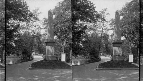 Battle Monument & Bridge - Statue of Minute Man in distance, Concord, Mass