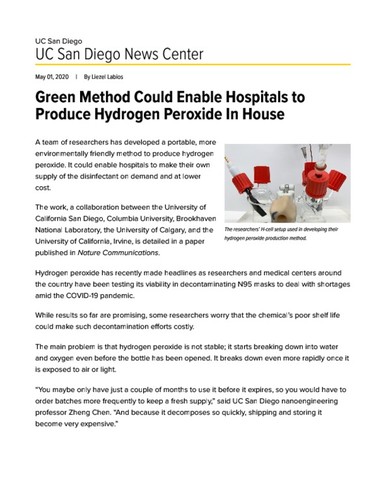 Green Method Could Enable Hospitals to Produce Hydrogen Peroxide In House