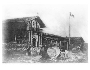 Painting depicting the Mission Francis de Asis (Dolores) before the Americans came, 1845