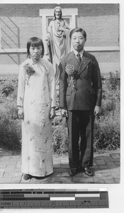 A bride and groom at Chiaotou, China, 1940