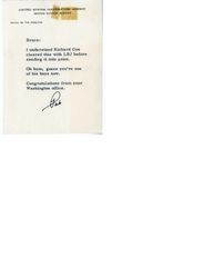 Note from Patricia Woodward, United States Information Agency, Washington to Bruce Herschensohn, December 25, 1963