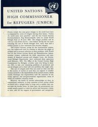 Brochure regarding the history, programs, achievements, and goals of the Office of the United Nation's High Commissioner for Refugees, October, 1962