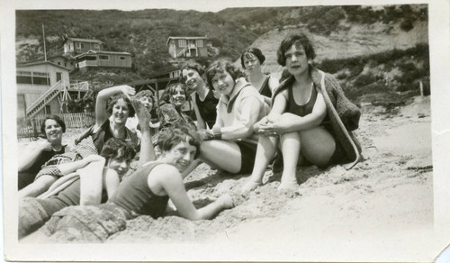 Young women on the beach near Las Flores, circa 1914