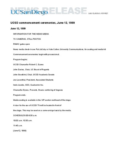 UCSD commencement ceremonies, June 12, 1999