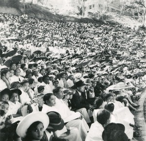 Welcome of the reverend Boegner in the open-air theatre of Antsahamanitra in Antananarivo, Madagascar