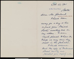 Robert Grant, letter, 1901-10-22, to Hamlin Garland