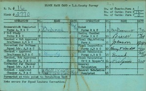 WPA block face card for household census (block 2770) in Los Angeles County