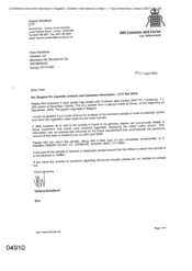 [Letter from Victoria Sandiford to Peter Redshaw regarding Cigarette Analysis and Customer Information - CTIT Ref VS39]