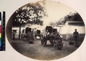 Horse drawn cabs, Beijing, China, ca.1861-1864