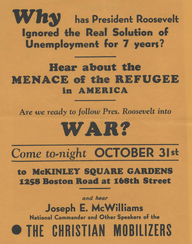 Handbill, Christian Mobilizers meeting, circa 1941