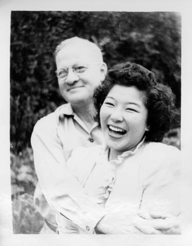 Martin Gunderson hugging Japanese American woman