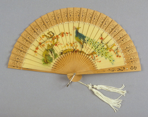 Fan, sandalwood with painted peacock